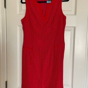 Red Adrianna Papell sleeveless lace Dress. Size 8. V neck. Stunning